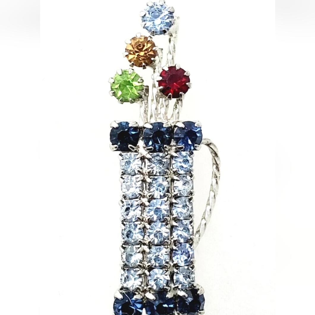 Vintage Mcm Golf Clubs Golf Bag Multicolored Rhinestone Brooch 13$